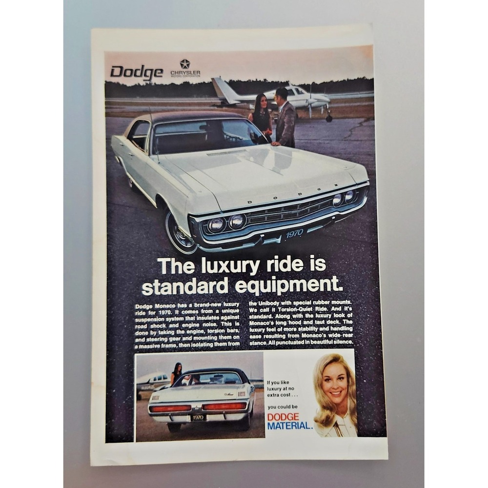 Vintage 1970 Dodge‎ Monaco Original Print Ad Full Page - Luxury Ride Is Standard